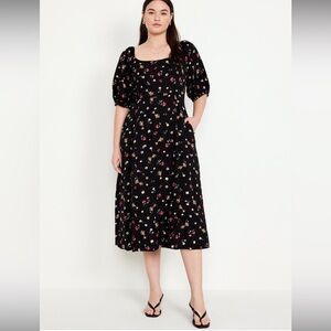 Fit & Flare Crepe Midi Dress Old Navy Black Floral